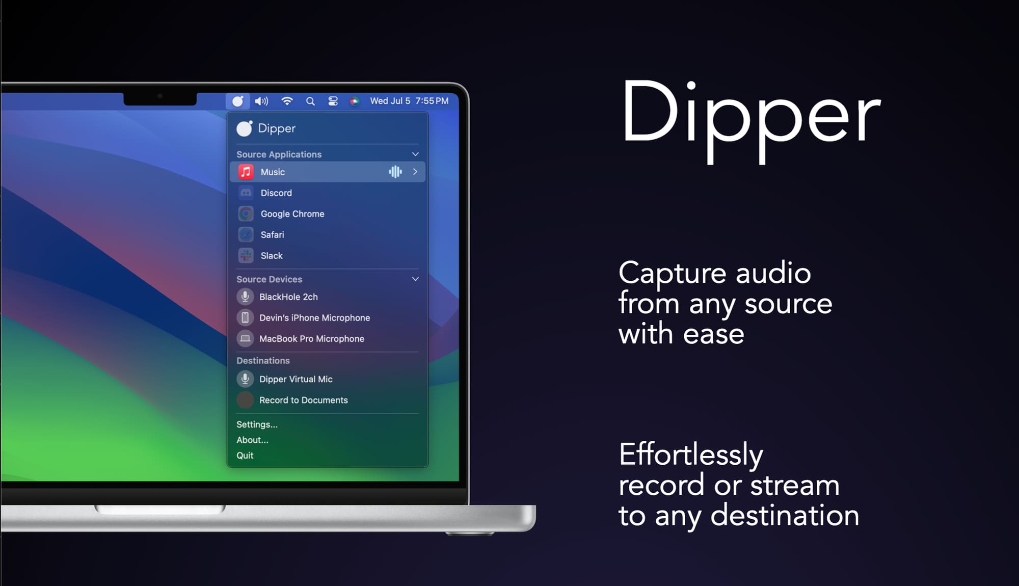 Dipper — приложение для аудиозахвата (macOS)